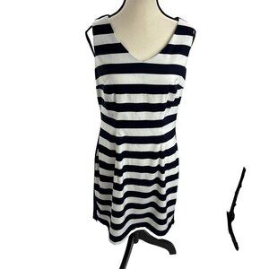 Alyx Womens Size 10 Dress Navy White Striped Sleeveless V Neck Casual Shift